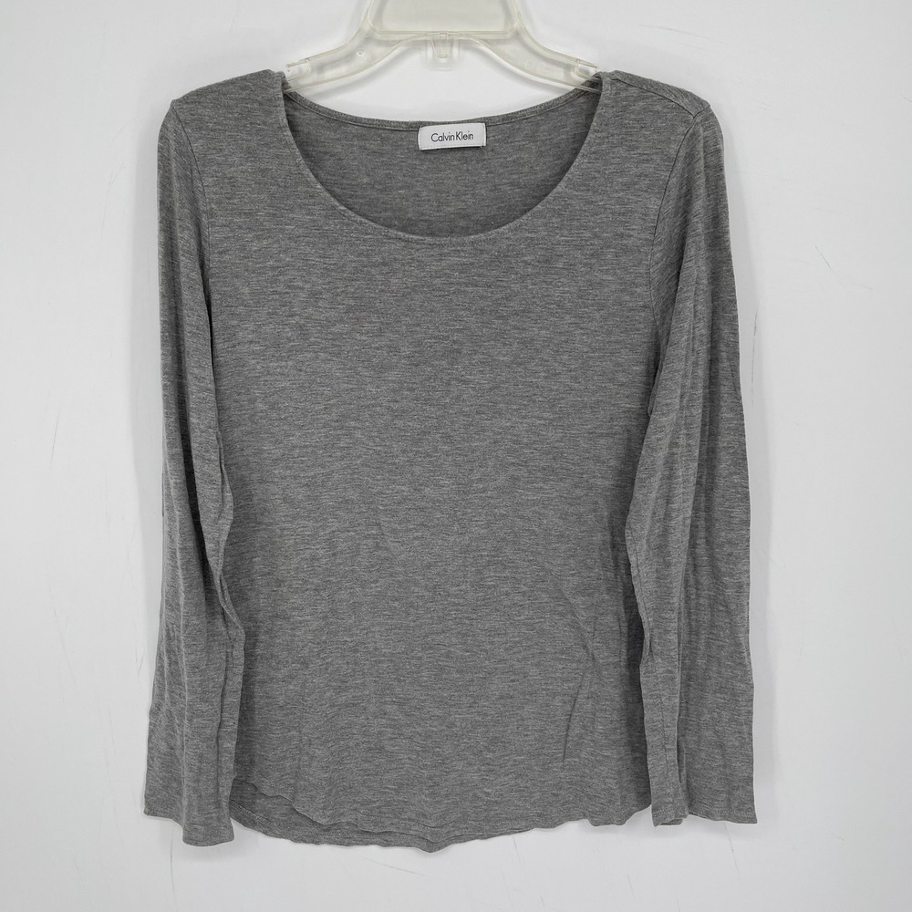 Calvin Klein Women's Gray Scoop Neck Pullover Long Sleeve Layering Top Size M